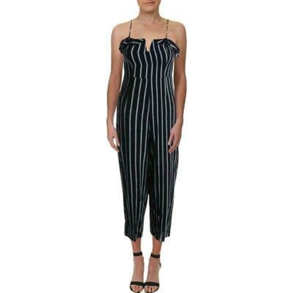 Aqua Notched Midi Jumpsuit Size S Adjustable Straps Navy White NEW Tag $78 B11
